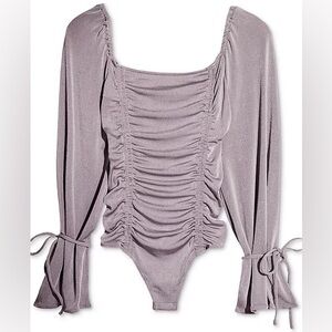 Free People Meant To Be Bodysuit Size XS NWT Grey Slinky Metallic Ruched